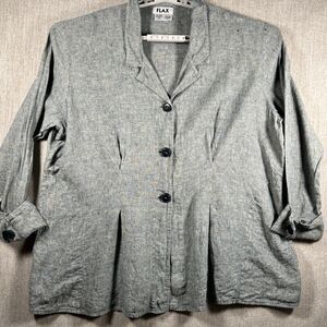 FLAX Linen Shirt Jacket Plus Size 3X Blue Lagenlook Sustainable Minimalist Artsy